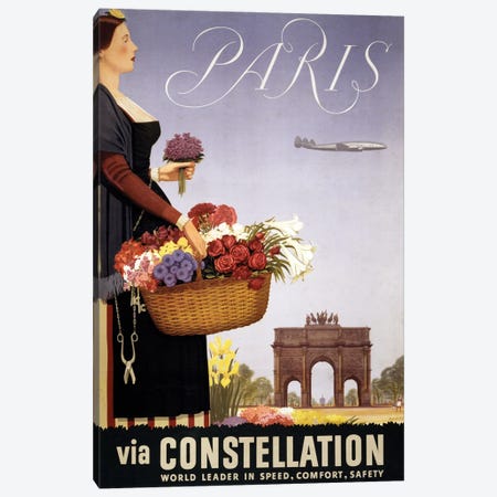 Vintage Travel Poster, Paris Via Constellation, Circa 1950 Canvas Print #TRK4019} by Stocktrek Images Canvas Print