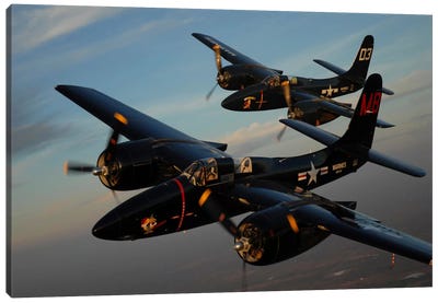 F7F Tigercats In Formation Flight Over San Antonio, Texas Canvas Art Print - Stocktrek Images - Military Collection