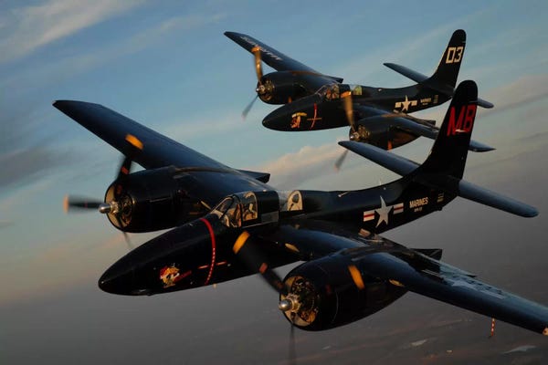 Military Aircraft: F7F Tigercats In Formation Flight Over San Antonio, Texas by Phil Wallick