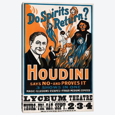 A Theatre Poster For Harry Houdini's Performance At The Lyceum Theatre In London Canvas Print #TRK4022} by Vernon Lewis Gallery Canvas Wall Art