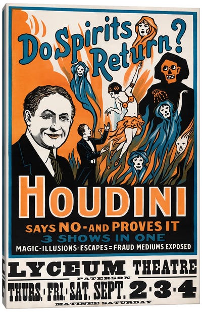 A Theatre Poster For Harry Houdini's Performance At The Lyceum Theatre In London Canvas Art Print - Vernon Lewis Gallery