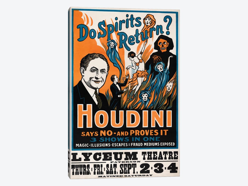 A Theatre Poster For Harry Houdini's Performance At The Lyceum Theatre In London by Vernon Lewis Gallery 1-piece Canvas Print