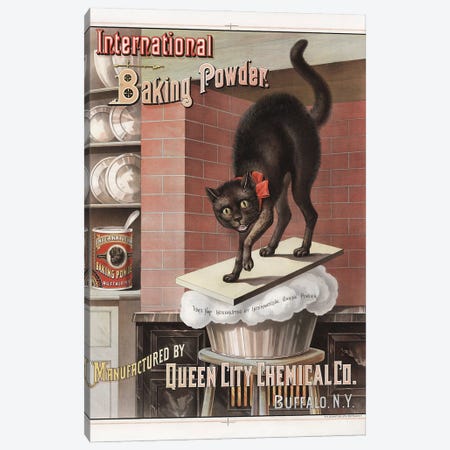 Advertisement For International Brand Baking Powder, Showing A Cat Awakened By Bread Rising Canvas Print #TRK4023} by Vernon Lewis Gallery Canvas Artwork