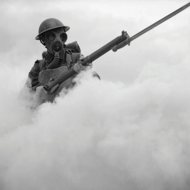 British Soldier Advancing Through A Smoke-Screen With Bayoneted Rifle During Wwii