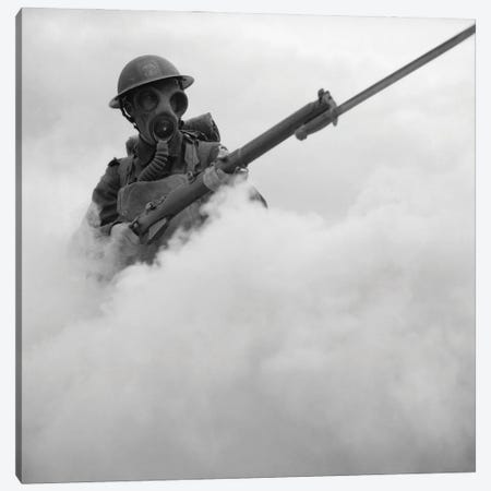 British Soldier Advancing Through A Smoke-Screen With Bayoneted Rifle During Wwii Canvas Print #TRK4027} by Vernon Lewis Gallery Canvas Art Print