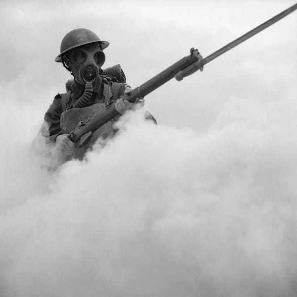 Vernon Lewis Gallery: British Soldier Advancing Through A Smoke-Screen With Bayoneted Rifle During Wwii by Vernon Lewis Gallery