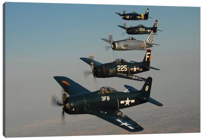 Formation Of Grumman F8F Bearcats Flying Over Chino, California Canvas Art Print