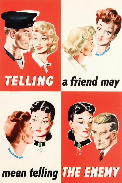 English WWII Propaganda Poster Showing People Spreading Gossip