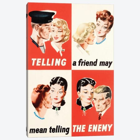 English WWII Propaganda Poster Showing People Spreading Gossip Canvas Print #TRK4031} by Vernon Lewis Gallery Art Print