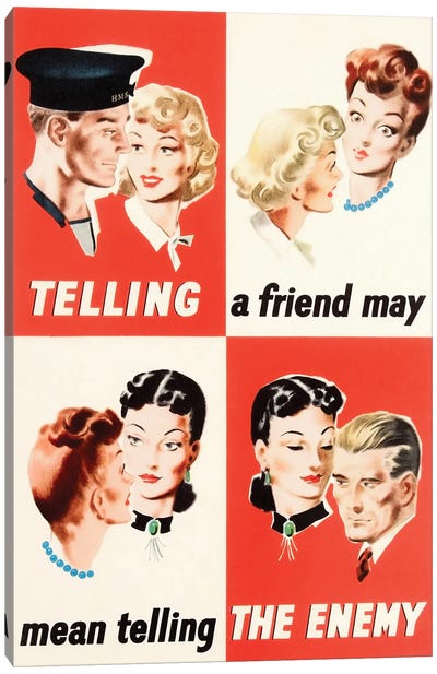 English WWII Propaganda Poster Showing People Spreading Gossip Canvas Art Print - Vernon Lewis Gallery