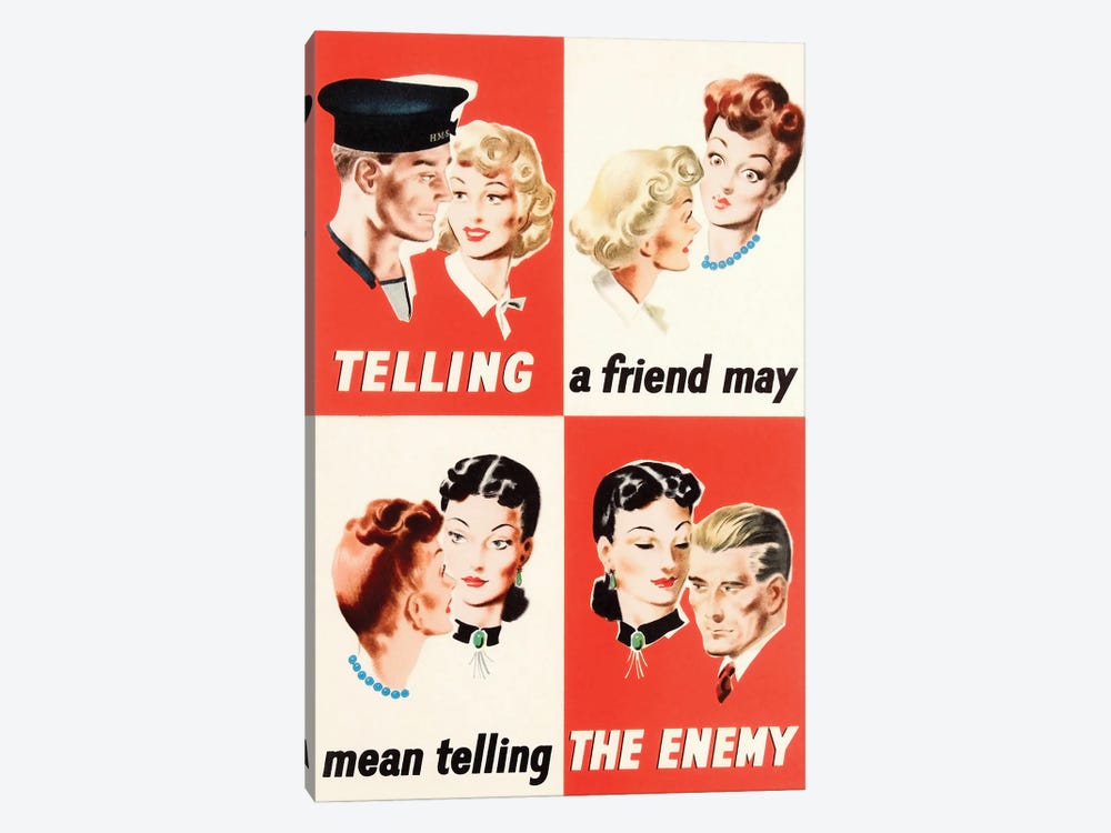 English WWII Propaganda Poster Showing People Spreading Gossip by Vernon Lewis Gallery 1-piece Canvas Print