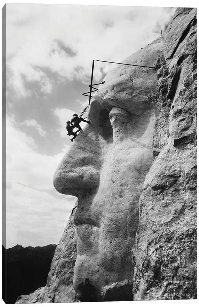 Gutzon Borglum Inspecting Work On The Face Of President Washington, Mt Rushmore, South Dakota Canvas Art Print - Vernon Lewis Gallery