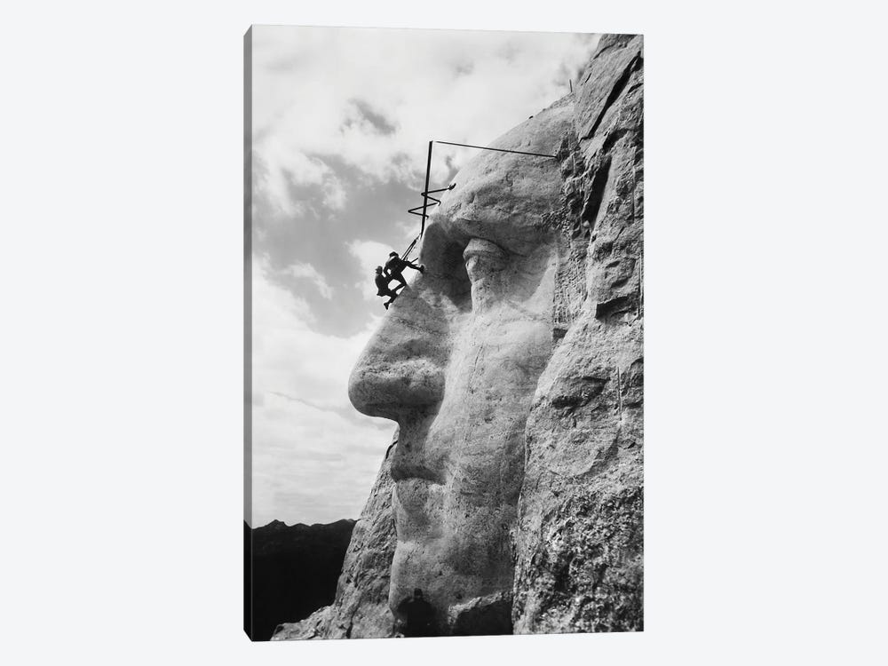 Gutzon Borglum Inspecting Work On The Face Of President Washington, Mt Rushmore, South Dakota by Vernon Lewis Gallery 1-piece Canvas Art