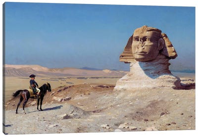Napoleon Bonaparte On Horseback Standing In Front Of The Great Sphinx Of Giza Canvas Art Print - Sculpture & Statue Art