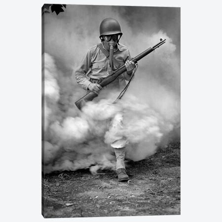 Soldier With Rifle During Gas Mask Training At Fort Belvoir, Virginia, During World War II, 1942 Canvas Print #TRK4037} by Vernon Lewis Gallery Canvas Wall Art