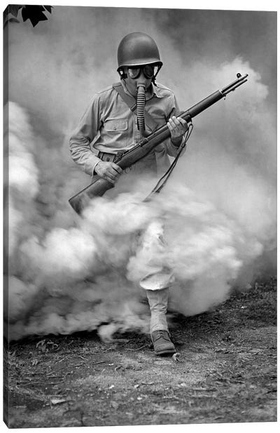Soldier With Rifle During Gas Mask Training At Fort Belvoir, Virginia, During World War II, 1942 Canvas Art Print - Vernon Lewis Gallery