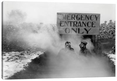 Soldiers Wearing Gas Masks Emerging Through The Deadly Fumes Of A Gas Attack Canvas Art Print - Vernon Lewis Gallery