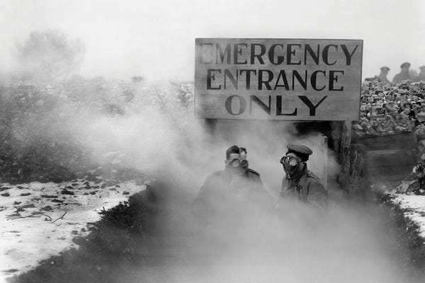 Vernon Lewis Gallery: Soldiers Wearing Gas Masks Emerging Through The Deadly Fumes Of A Gas Attack by Vernon Lewis Gallery