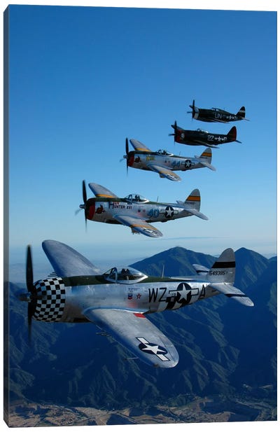 Formation Of P-47 Thunderbolts Flying Over Chino, California I Canvas Art Print - Military Art