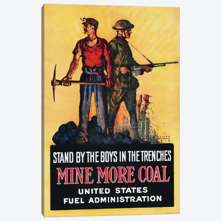 US History Print Of A Miner And A Soldier Standing Alongside Each During World War I Canvas Print #TRK4043} by Vernon Lewis Gallery Canvas Artwork