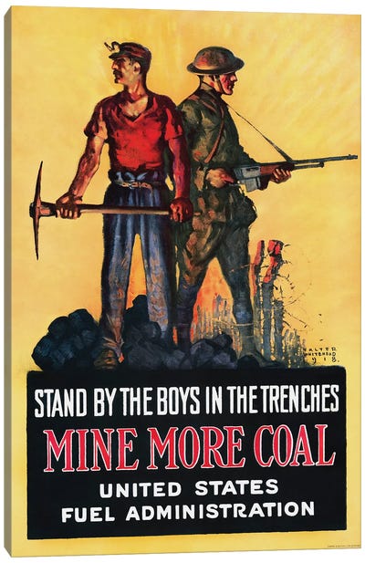 US History Print Of A Miner And A Soldier Standing Alongside Each During World War I Canvas Art Print