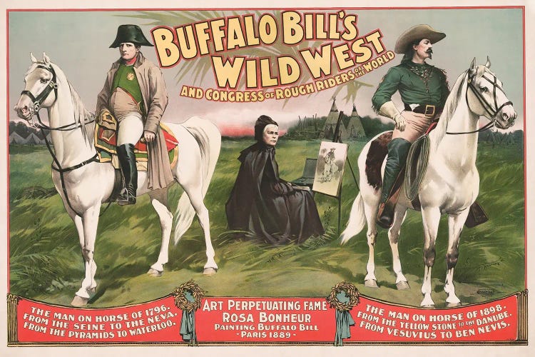 Vintage Entertainment Poster Of Napoleon Bonaparte And Buffalo Bill On Horseback