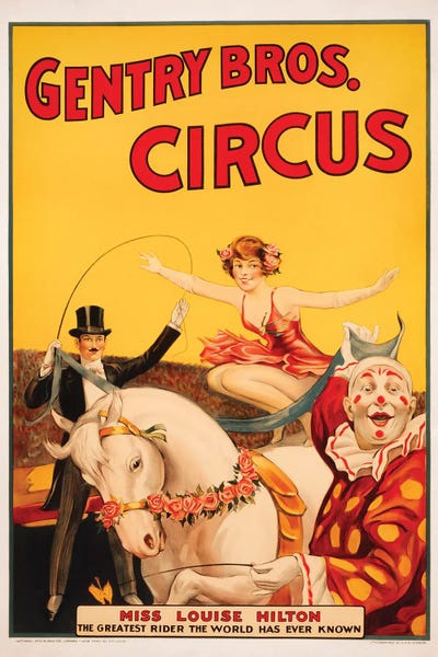 Vintage Gentry Bros Circus Poster by Vernon Lewis Gallery framed canvas print