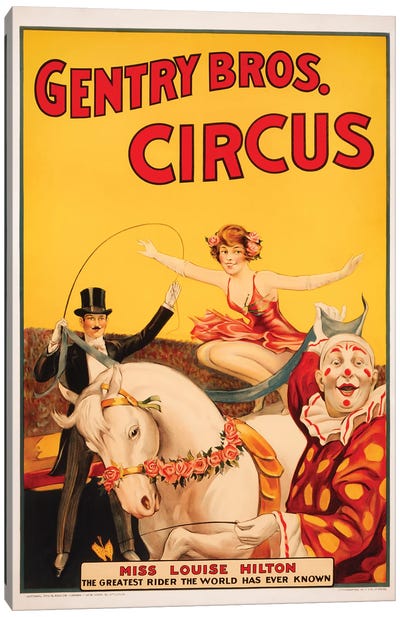 Vintage Gentry Bros Circus Poster Canvas Art Print - Vernon Lewis Gallery
