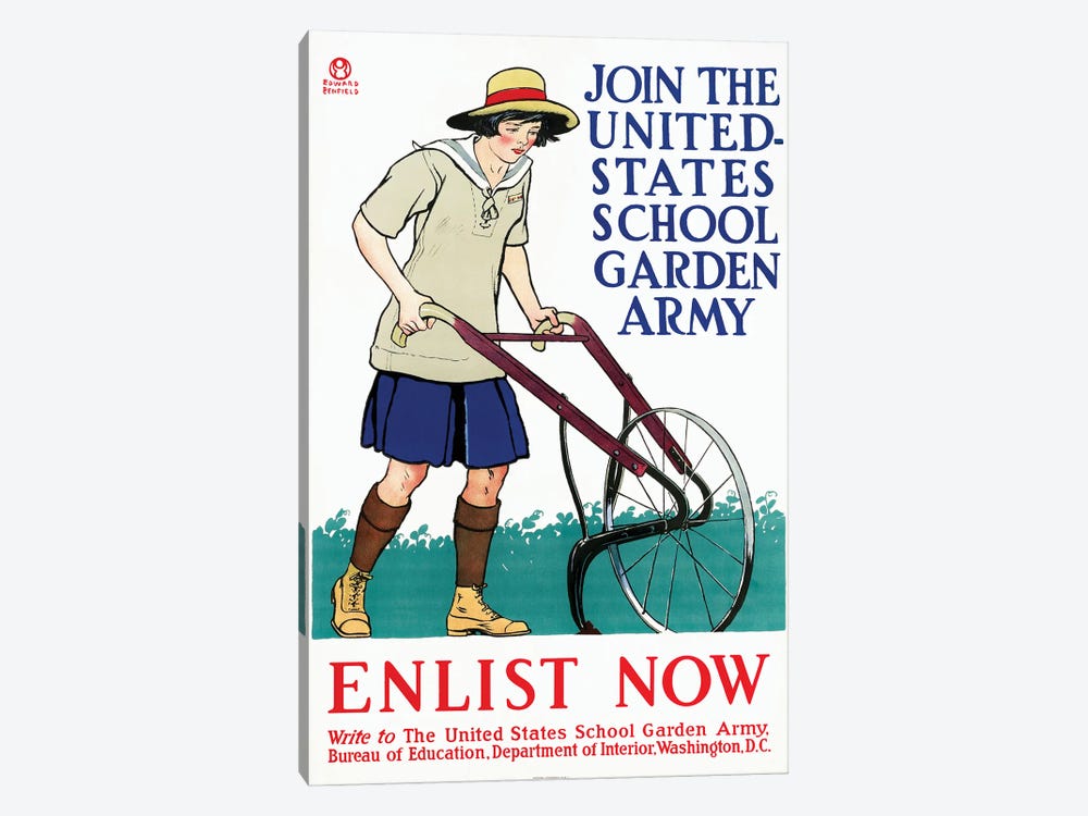 Vintage Military Poster Encouraging People To Join The United States School Garden Army by Vernon Lewis Gallery 1-piece Canvas Wall Art