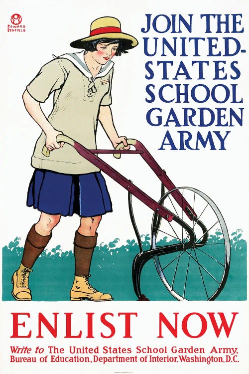Vintage Military Poster Encouraging People To Join The United States School Garden Army by Vernon Lewis Gallery wall art