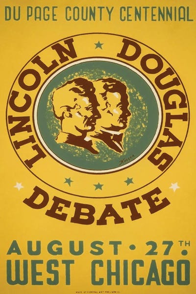 Vernon Lewis Gallery: Vintage WPA Poster Advertising A Reenactment Of The Lincoln-Douglas Debate by Vernon Lewis Gallery