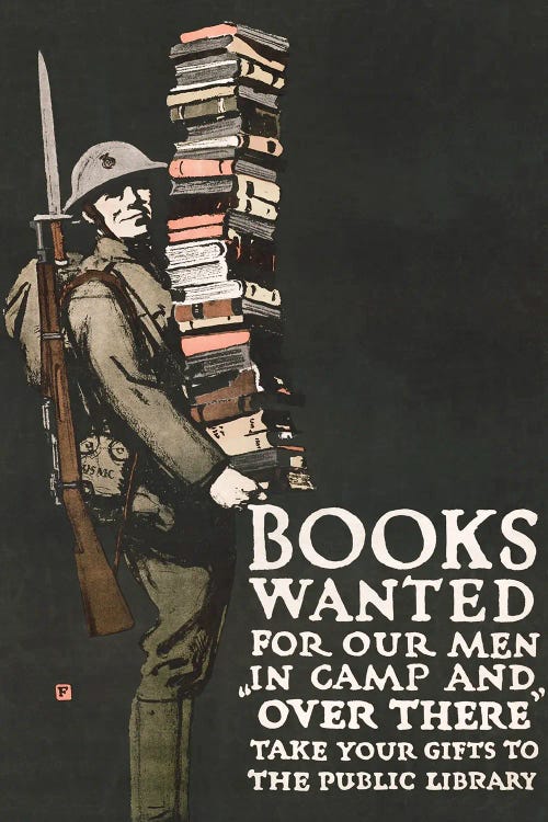 World War I Print Encouraging People To Donate Books For Soldiers During The First World War