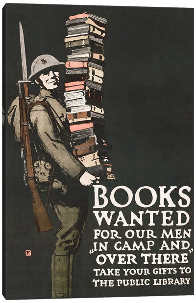 World War I Print Encouraging People To Donate Books For Soldiers During The First World War Canvas Art Print - Vernon Lewis Gallery