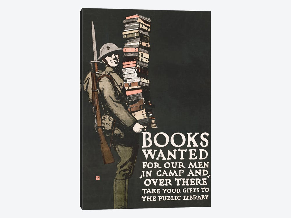 World War I Print Encouraging People To Donate Books For Soldiers During The First World War by Vernon Lewis Gallery 1-piece Art Print