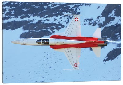 A F-5E Tiger II Jet Fighter Of The Patrouille Suisse Aerobatic Team Of The Swiss Air Force Canvas Art Print - Jordy Blue