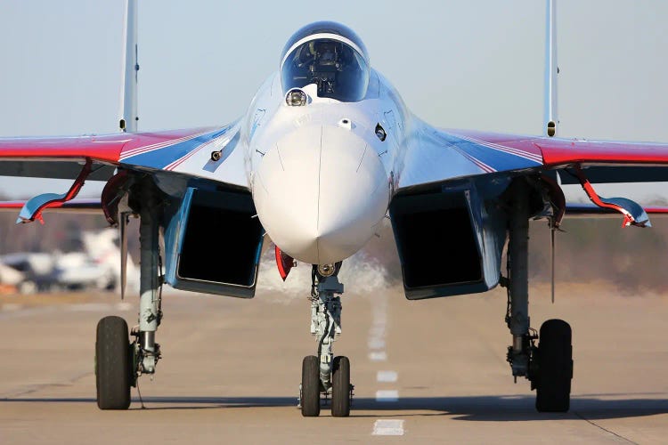 A Su-35S Jet Fighter Of The Russian Knights Aerobatics Team Of The Russian Air Force Taxiing