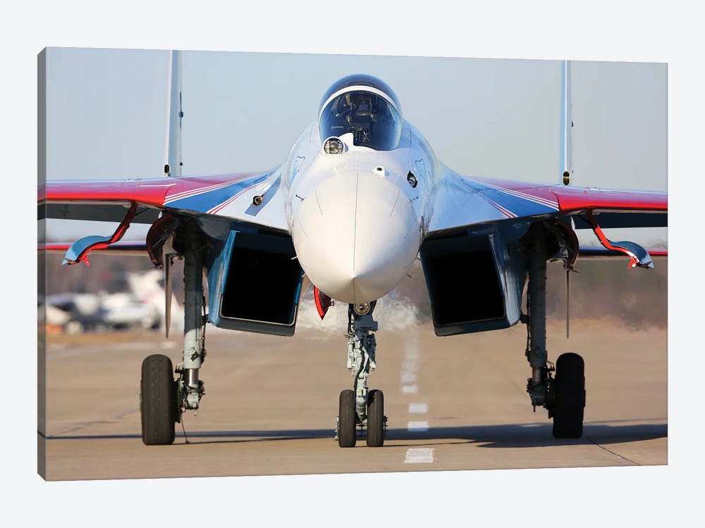 A Su-35S Jet Fighter Of The Russian Knights Aerobatics Team Of The Russian Air Force Taxiing by Artem Alexandrovich 1-piece Canvas Wall Art
