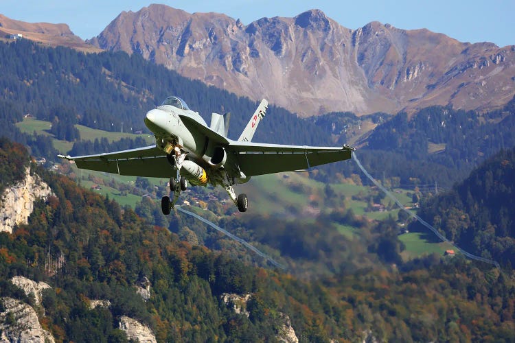 An F/A-18C Hornet Jet Fighter Of The Swiss Air Force Prepares For Landing, Axalp, Meiringen, Switzerland