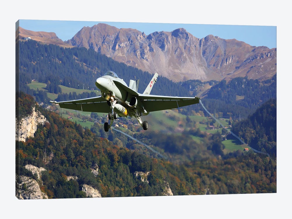 An F/A-18C Hornet Jet Fighter Of The Swiss Air Force Prepares For Landing, Axalp, Meiringen, Switzerland by Artem Alexandrovich 1-piece Canvas Print