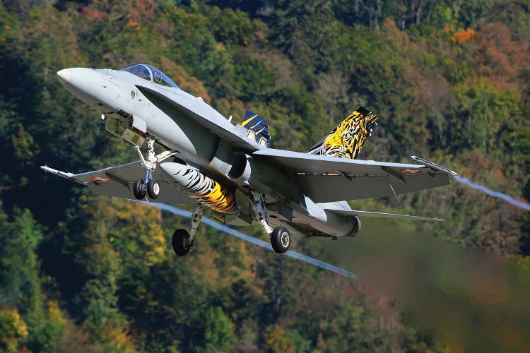 An F/A-18C Hornet Jet Fighter Of The Swiss Air Force Taking Off, Meiringen, Switzerland