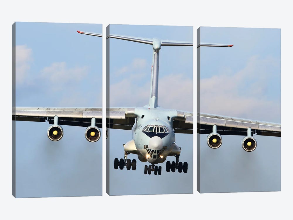 An Il-76Md Military Transport Aircraft Of The Russian Air Force Prepares For Landing by Artem Alexandrovich 3-piece Canvas Wall Art