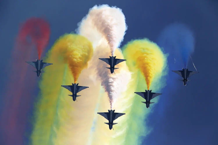 J-10A Jet Fighters Of The Chinese Air Force August 1St Aerobatic Team Performing In Kubinka, Russia