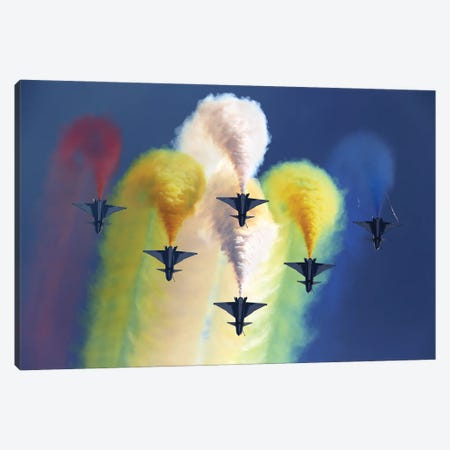 J-10A Jet Fighters Of The Chinese Air Force August 1St Aerobatic Team Performing In Kubinka, Russia Canvas Print #TRK4071} by Artem Alexandrovich Canvas Print