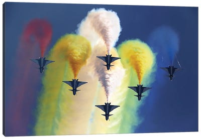 J-10A Jet Fighters Of The Chinese Air Force August 1St Aerobatic Team Performing In Kubinka, Russia Canvas Art Print - Military Aircraft Art