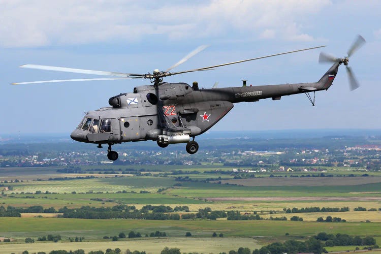 Mil Mi-8Mt Strike And Transport Helicopter Of The Russian Navy In Flight Over Pushkin, Russia