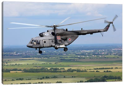 Mil Mi-8Mt Strike And Transport Helicopter Of The Russian Navy In Flight Over Pushkin, Russia Canvas Art Print - Military Aircraft Art