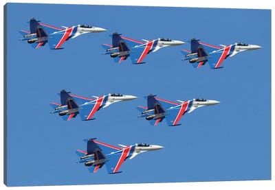 Su-30Sm Aircraft Of The Russian Knights Aerobatics Team Of The Russian Air Force Canvas Art Print - Military Aircraft Art