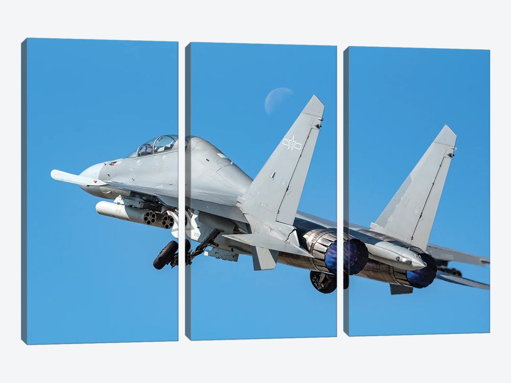 People'S Liberation Army Air Force J-16 Strike Fighter Aircraft Taking Off by Daniele Faccioli 3-piece Canvas Wall Art