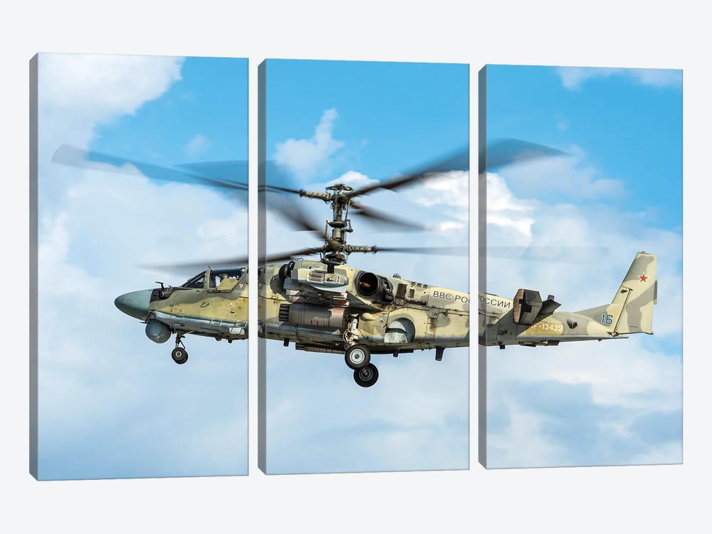 Russian Aerospace Forces Ka-52 Attack Helicopter In Flight, Russia by Daniele Faccioli 3-piece Canvas Print
