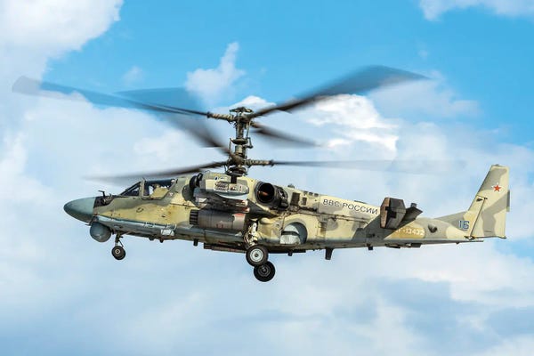 Russian Aerospace Forces Ka-52 Attack Helicopter In Flight, Russia